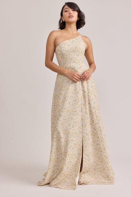 Inez Chiffon Floral Print Dress | Made To Order | Yellow Posey