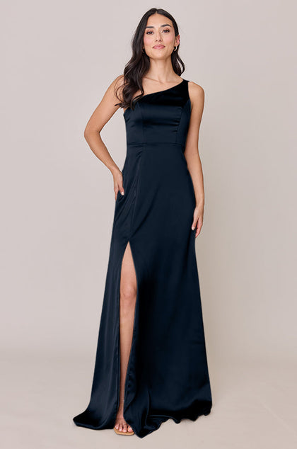 Inez Satin Dress | Made To Order | Navy Blue