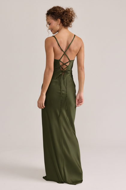 Iris Satin Dress | Deep Olive