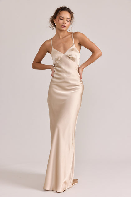 Model: Erica; Size: Small; Color: Gold Champagne