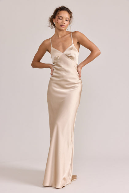 Model: Erica; Size: Small; Color: Gold Champagne