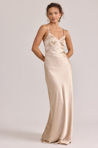 Model: Erica; Size: Small; Color: Gold Champagne