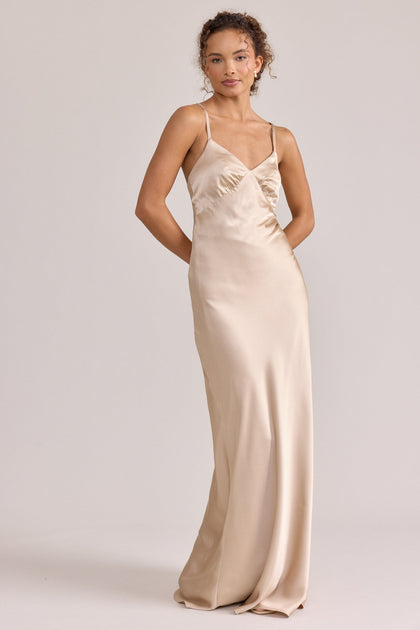Model: Erica; Size: Small; Color: Gold Champagne