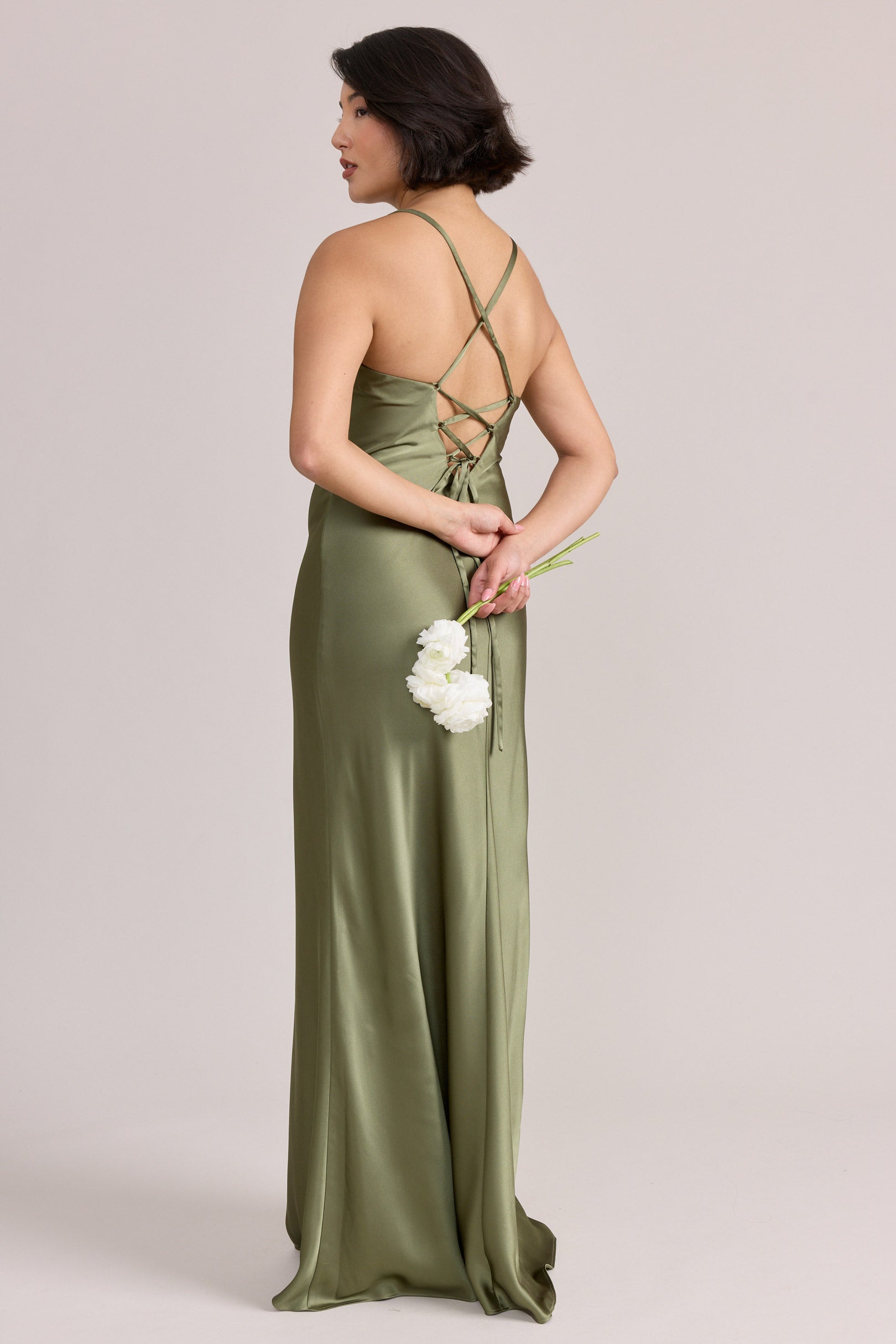 Iris Satin Dress | Ready To Ship | Moss XL / 46" Iris Satin Dress | Ready To Ship | Moss XL / 46"