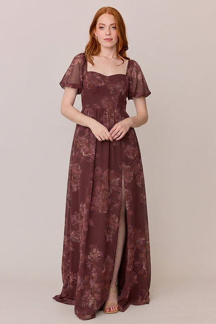 Isabella Chiffon Floral Print Dress | Made To Order | Mahogany Blooms