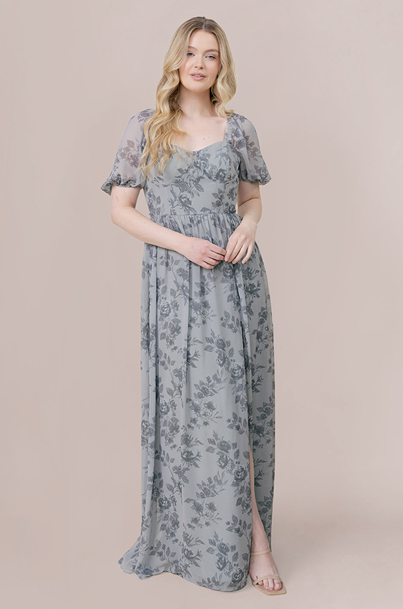 grey floral chiffon dress Madeline Convertible Chiffon Floral Print Dress