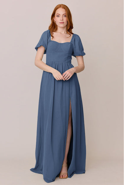 Isabella Chiffon Dress | Made To Order | Dusty Blue