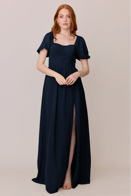 Isabella Chiffon Dress | Made To Order | Navy Blue