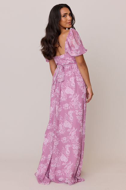 Isabella Chiffon Floral Print Dress | Made To Order | Mauve Pink Bouquet