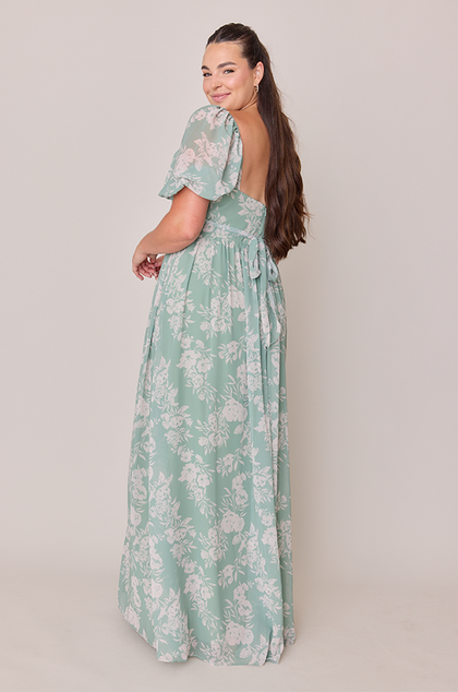 Isabella Chiffon Floral Print Dress | Made To Order | Sage and Champagne Bouquet