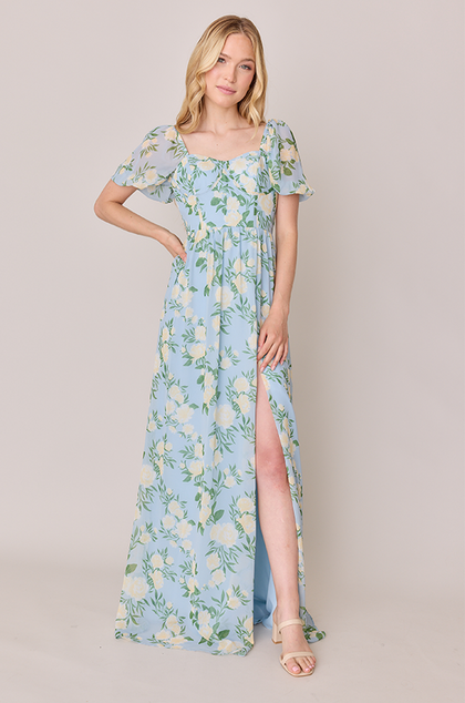 Model: Ali; Size: 4; Color: Sky Blue Multi Bouquet