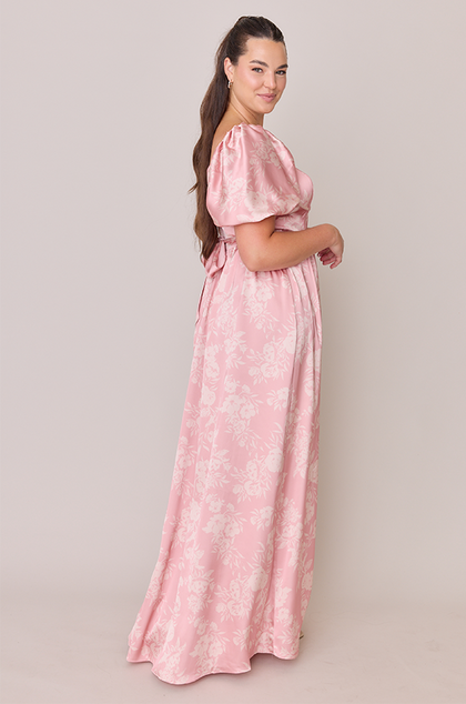 Isabella Satin Floral Print Dress | Made To Order | Blush Bouquet