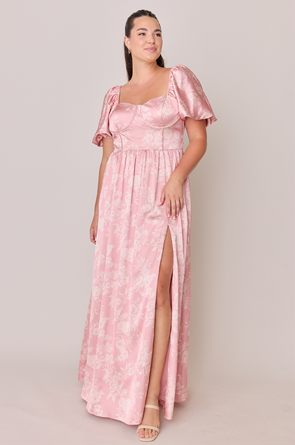 Isabella Satin Floral Print Dress | Made To Order | Blush Bouquet