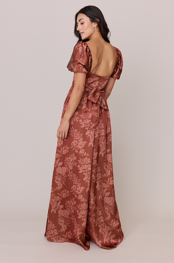 brown floral satin dress Brown Floral Dress - Satin Midi Slip Dress - Seamed Midi Dress