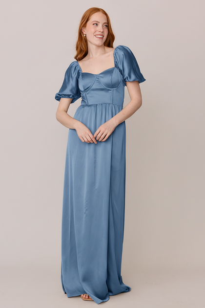Isabella Satin Dress | Made To Order | True Blue