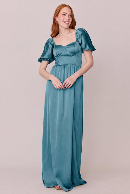Isabella Satin Dress | Made To Order | Turquoise