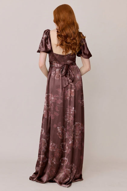 Isabella Satin Floral Print Dress | Made To Order | Mahogany Blooms
