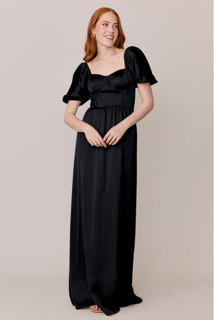 Isabella Satin Dress | Made To Order | Black