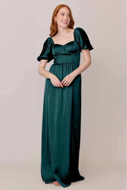Isabella Satin Dress | Made To Order | Classic Emerald