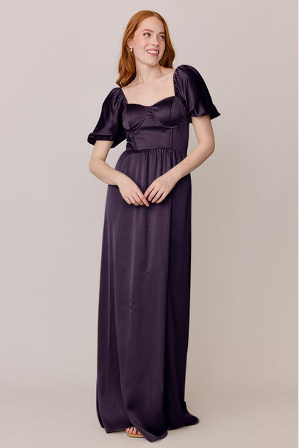 Isabella Satin Dress | Made To Order | Eggplant