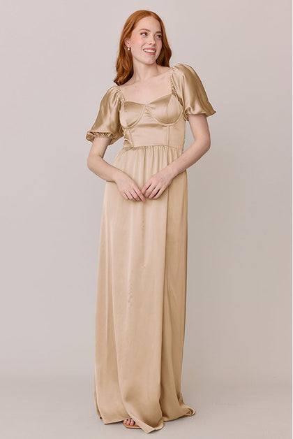 Isabella Satin Dress | Made To Order | Honey Beige