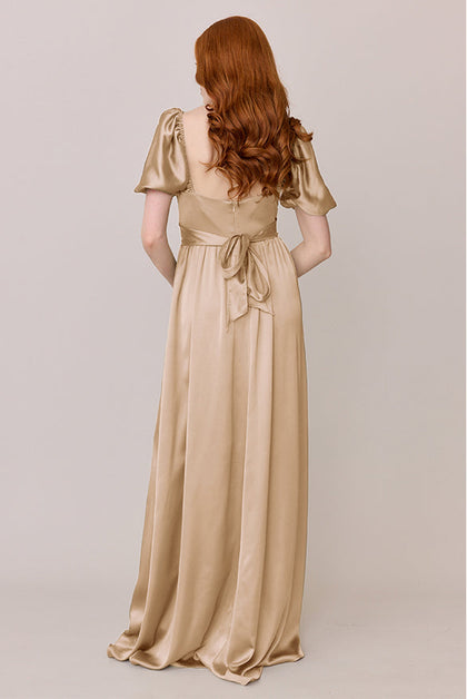 Isabella Satin Dress | Made To Order | Honey Beige