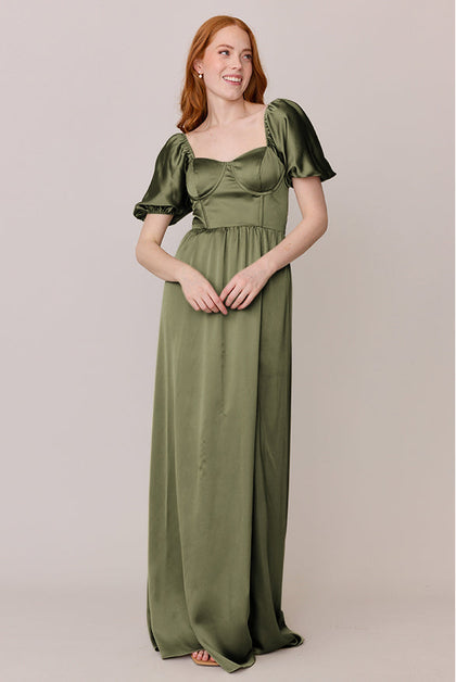 Isabella Satin Dress | Made To Order | Moss
