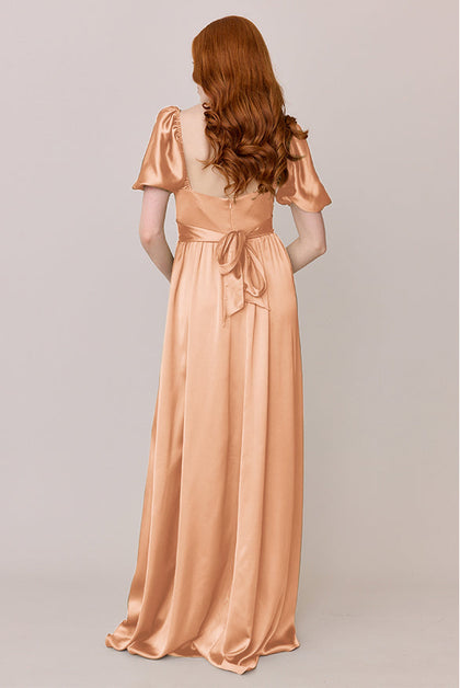 Isabella Satin Dress | Made To Order | Peach