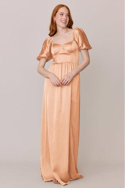 Isabella Satin Dress | Made To Order | Peach