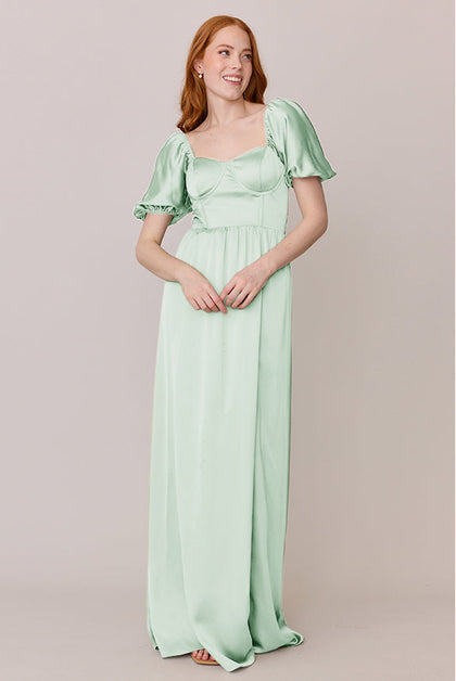 Isabella Satin Dress | Made To Order | Pistachio