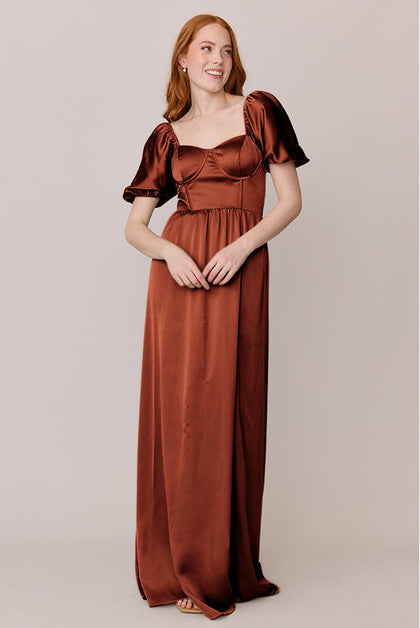 Isabella Satin Dress | Made To Order | Rust