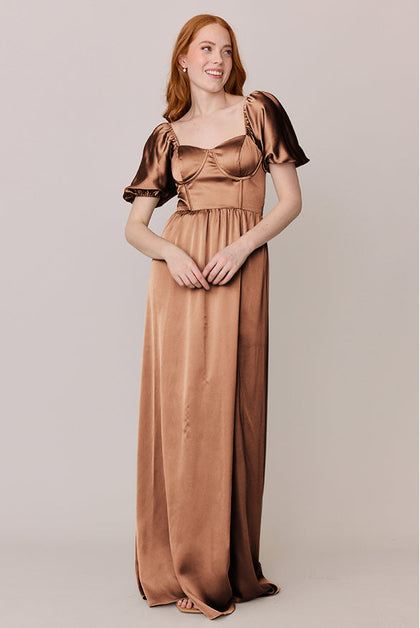 Isabella Satin Dress | Made To Order | Toffee