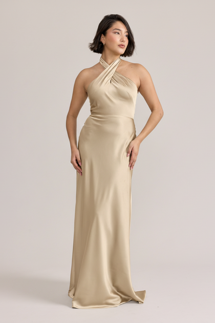 Isla Satin Dress | Gold Champagne