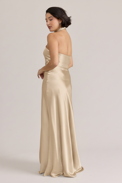 Isla Satin Dress | Gold Champagne