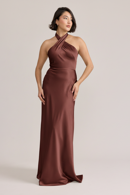 Isla Satin Dress | Mahogany