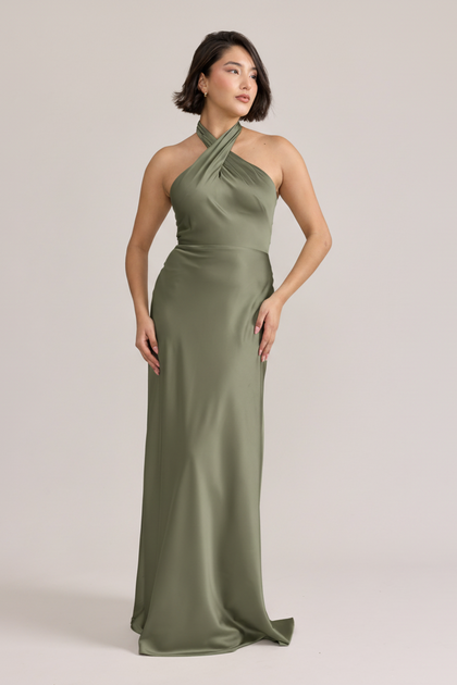 Isla Satin Dress | Moss