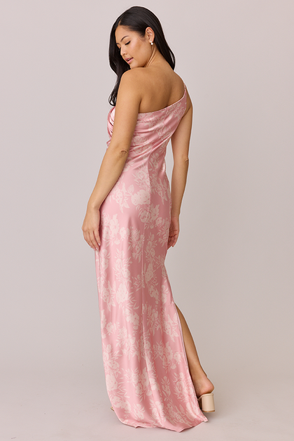 Jade Satin Floral Print Dress | Made To Order | Blush Bouquet