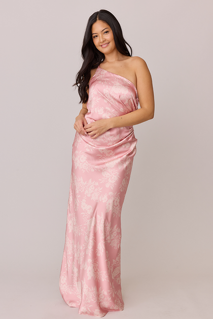 Jade Satin Floral Print Dress | Made To Order | Blush Bouquet