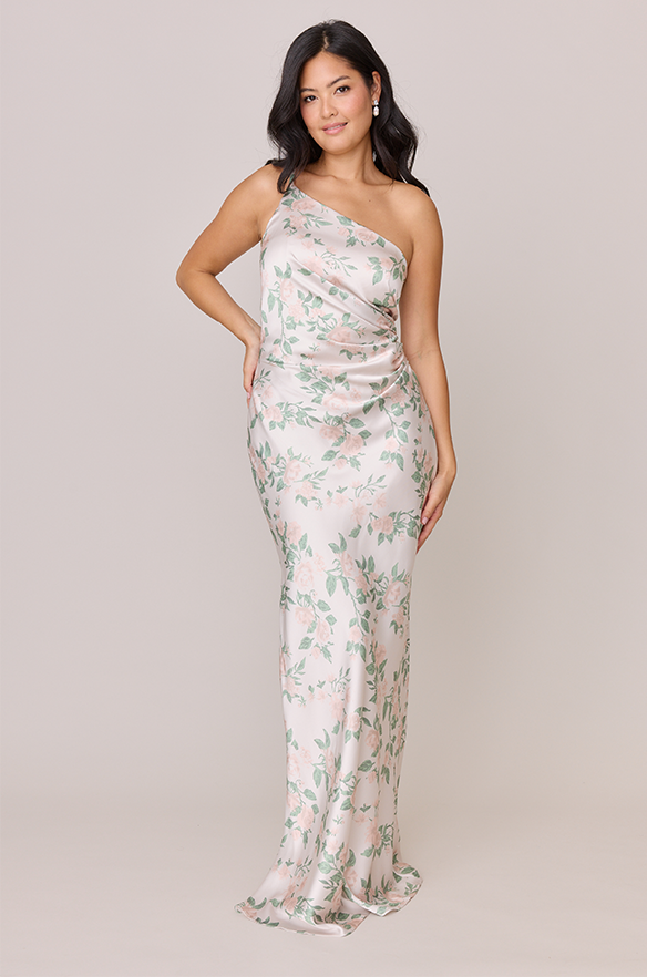 revelry jade satin dress Jade Satin Floral Print Dress