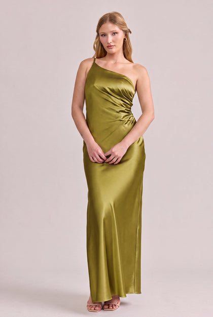 Jade Satin Dress | Made To Order | Chartreuse