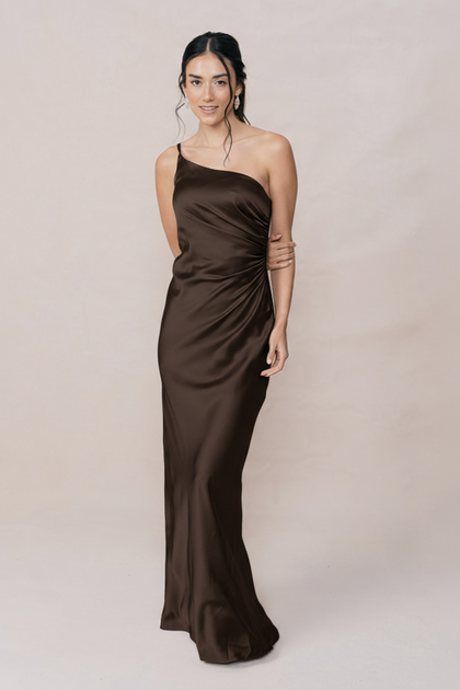 Jade Satin Dress | Made To Order | Espresso