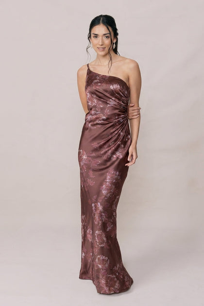 Jade Satin Floral Print Dress | Made To Order | Mahogany Blooms