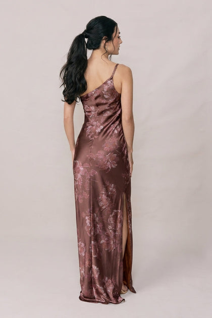 Jade Satin Floral Print Dress | Made To Order | Mahogany Blooms