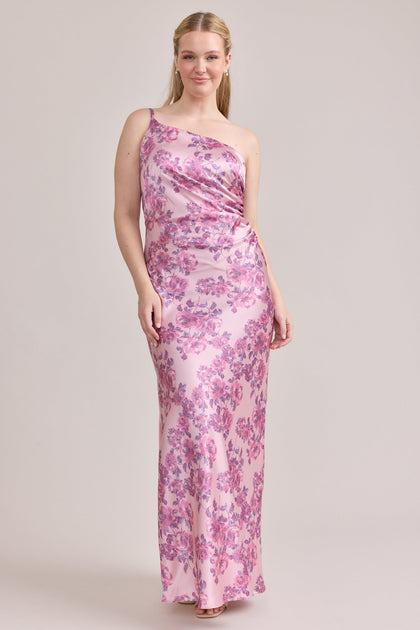 Jade Satin Floral Print Dress | Made To Order | Perfect Pink Blossom
