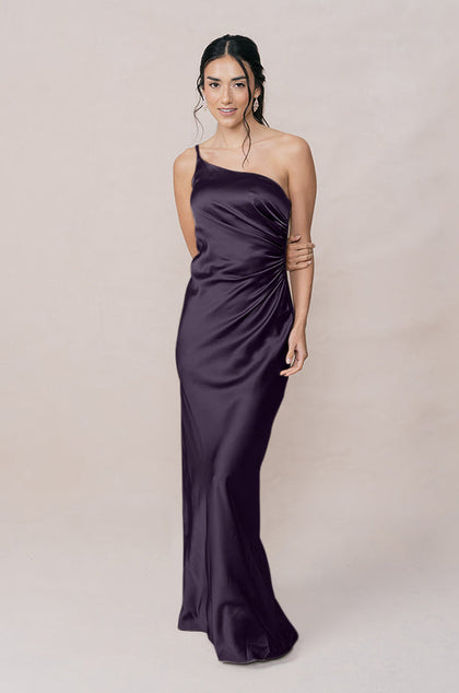 Jade Satin Dress | Made To Order | Eggplant