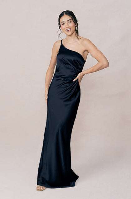 Jade Satin Dress | Made To Order | Navy Blue