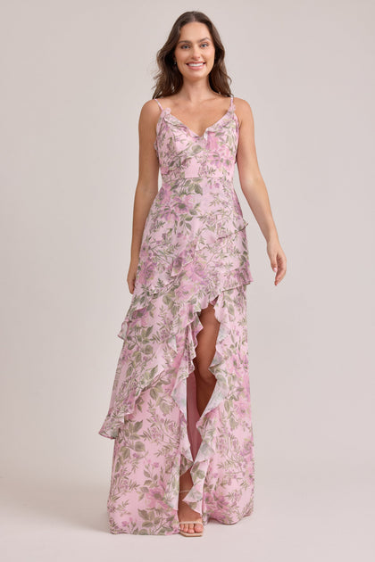 Jules Chiffon Floral Print Dress | Made To Order | Perfect Pink Meadow Blooms