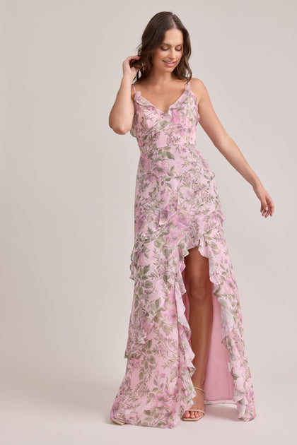 Jules Chiffon Floral Print Dress | Made To Order | Perfect Pink Meadow Blooms