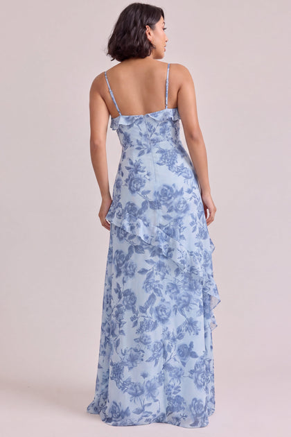 Jules Chiffon Floral Print Dress | Sky Blue Garden