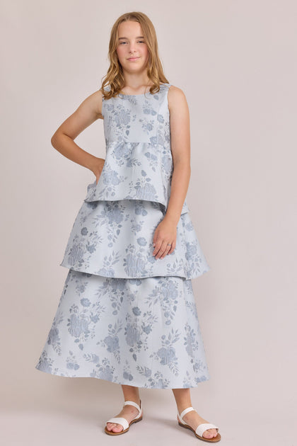 Juniors Georgia Jacquard Dress | Made To Order | Sky Blue